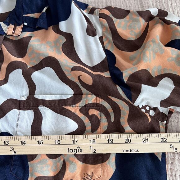 Manuheali'i Shirt Mens Medium Blue Brown Rayon Hawaiian Aloha Hibiscus Floral - Picture 10 of 13